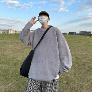 美式街头设计感圆领毛衣男慵懒风休闲针织衫M728P40图片