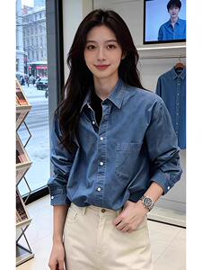 现货 春季新款男女牛仔长袖衬衣美式复古开衫上衣外套WLC700-P45图片