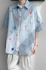 CS1141-特P35控68花衬衫男短袖夏季休闲薄款冰丝半袖宽松大码，男装T恤，电商A059