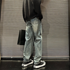秋季新款美式复古休闲直筒裤宽松牛仔裤男3701P58，男装牛仔裤，星座902A