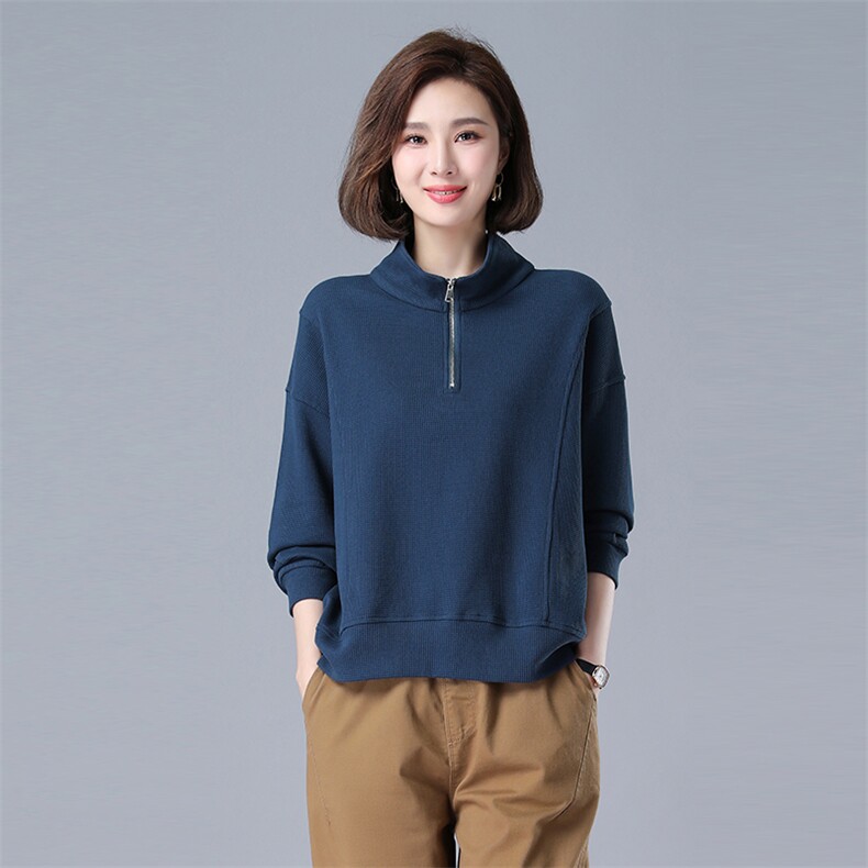 时尚百搭宽松半高领长袖T恤女春秋新款韩版休闲显瘦上衣574款,女装T恤,秋牧寒烟