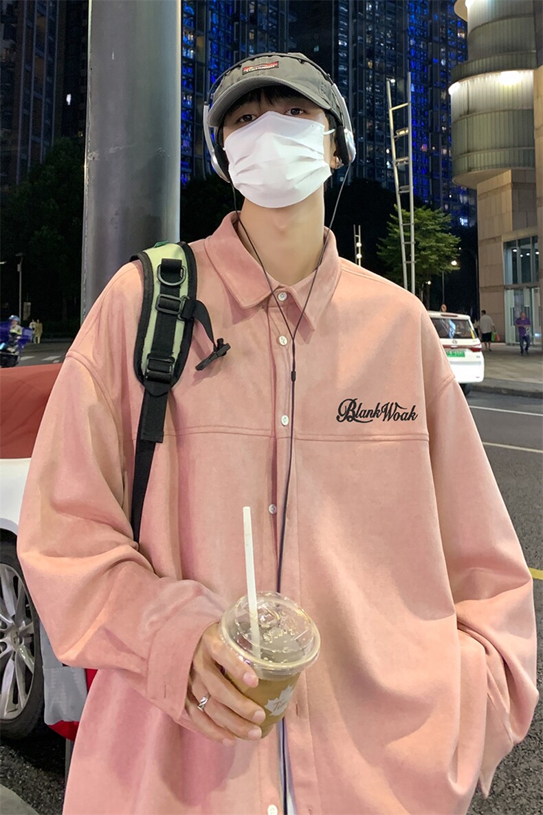 港风春季新款时尚麂皮绒宽松翻领衬衫外套S72P45控68,男装衬衫,电商A247
