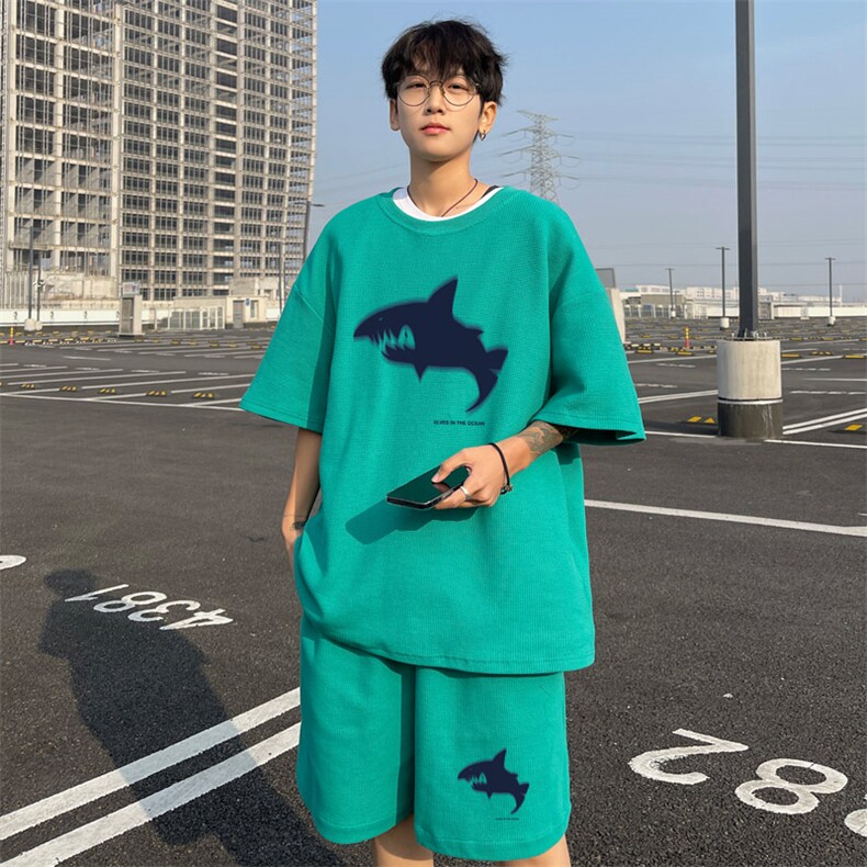！2025夏季新款男士百搭华夫格短袖套装情侣一套HTZ112P50,男装T恤,电商B220