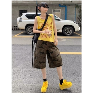 【有货】DS827-特P45美式复古迷彩五分牛仔短裤女多口袋工装短裤图片