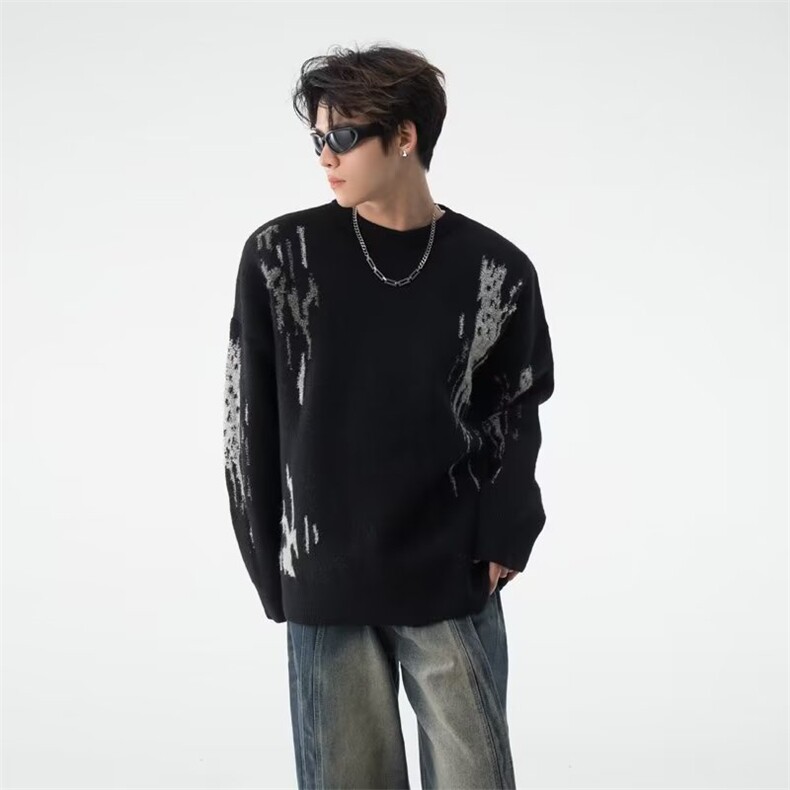 潮牌小众扎染毛衣男士秋冬季韩版潮流针织衫ins圆领线衣MC133-p53,男装针织衫/毛衣,星座1008