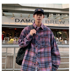 日式加绒加厚秋冬新款长袖格子衬衣保暖衬衫潮牌潮流宽松休闲外套，男装衬衫，星座506A