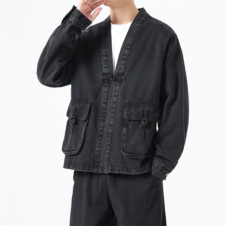 秋冬新款大码道袍风复古牛仔外套新中式日系夹克潮F26/P110,男装工装外套,电商A221A