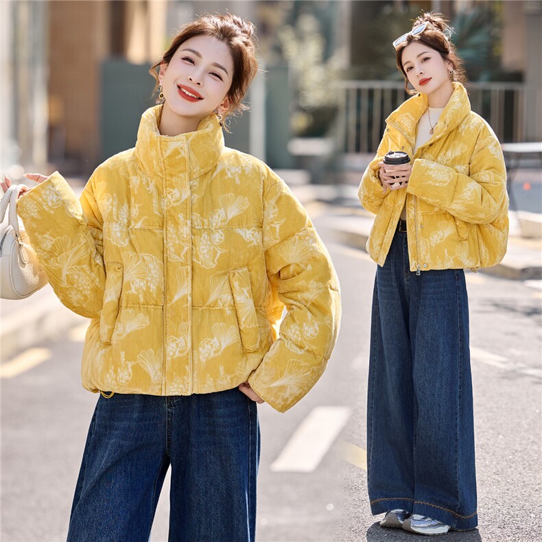 现货时尚面包服立领羽绒服女2025冬季新款宽松洋气短款白鸭绒外套,女装羽绒服,伊仟回