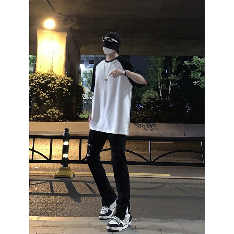 B221美式ins高街暗黑拉链小脚弹力破洞牛仔裤LK23060-P65控88,男装牛仔裤,电商B221