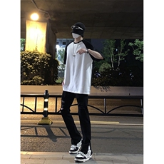 B221美式ins高街暗黑拉链小脚弹力破洞牛仔裤LK23060-P65控88，男装牛仔裤，电商B221