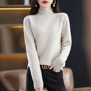 女士秋冬羊毛衫简约休闲舒适显瘦半高领羊毛衫图片