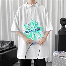 LD54170-P45连帽短袖t恤男大码胖子带帽五分袖中袖，男装T恤，电商A040