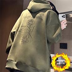 大码450G重磅奥利绒加厚烧花麂皮绒连帽卫衣P65控88常规P58控78，男装卫衣，电商A422-1