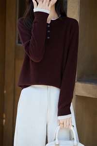 秋冬半开圆领羊毛衫女时尚百搭拼接毛衣拼色针织打底上衣图片