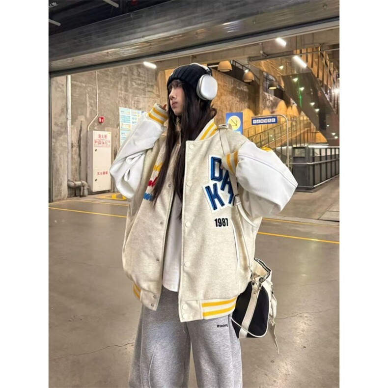 美式复古拼色字母刺绣棒球服情侣夹克春秋宽松百搭设计感外套上衣,男装夹克,星座506A