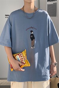 纯棉！2021春夏新款男士宽松短袖T恤潮流百搭半袖体恤T2109P20图片