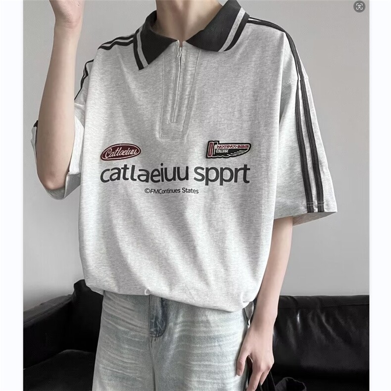 撞色拼接短袖t恤男夏季美式潮牌ins机车服网眼痞帅半袖ST388-P43图片