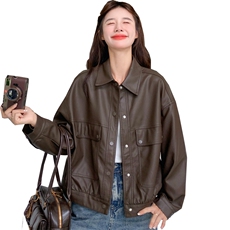 咖色复古氛围感减龄皮衣外套2025新款秋季韩系百搭炸街气质感外套，女装皮衣，欣美人