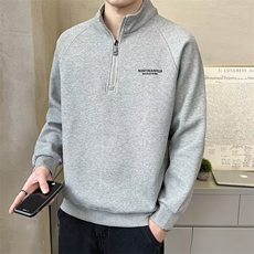 半拉链卫衣男款春秋季高级感灰色立领POLO打底衫秋冬无帽长袖t恤，男装Polo衫，星座1210-1