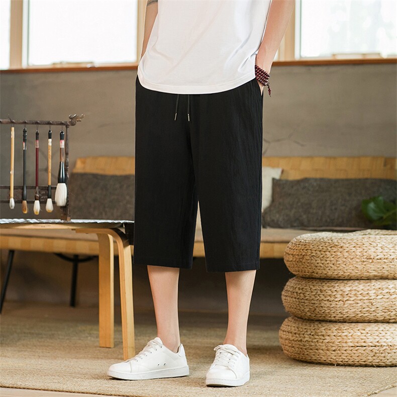 2025年夏季新港风大码男风亚麻中裤休闲裤棉麻七分裤K586P25，男装牛仔裤，星座225-6