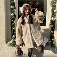 杏色慵懒风仿水貂毛立领外套女2025冬新款高级感保暖厚实皮毛一体，女装皮草，2C159