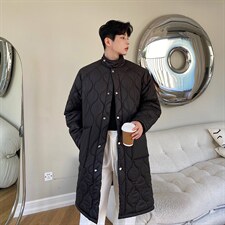 2024秋冬韩版潮流格纹轻薄立领排扣设计宽松长款棉衣P145W0207，男装棉衣，电商C219