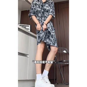 短袖衬衫男+短裤男潮流休闲套装男M-5XL大码TZ78708P50控98模特图图片