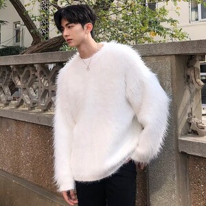 仿貂绒宽松毛衣男女多巴胺色系上衣美拉德打底针织衫V21-P49网图图片