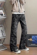 B221美式ins高街提花宽松微喇牛仔裤LK24225-特P48控78，男装牛仔裤，电商B221