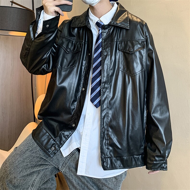 潮流夹克潮男春季皮衣外套W22P60,奶奶的衣服穿搭图片