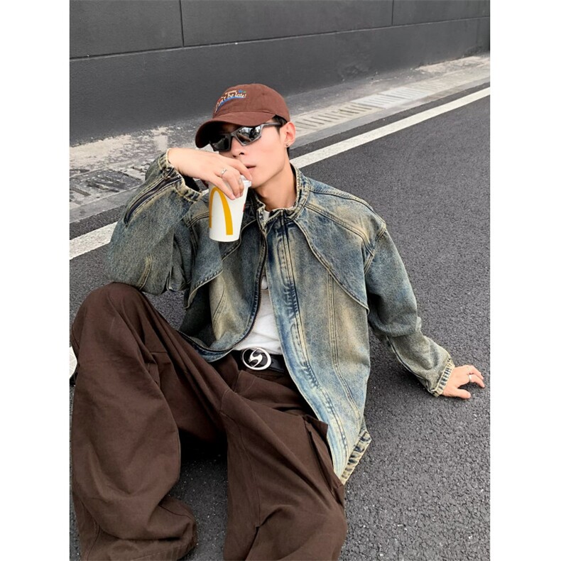 复古做旧牛仔夹克男女同款宽松休闲外套韩版潮流个性街头风上衣,男装夹克,星座1013