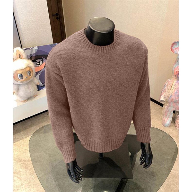 重磅秋冬男女纯色打底针织衫圆领套头半高领毛衣美式复古休闲上衣,男装T恤,电商A486