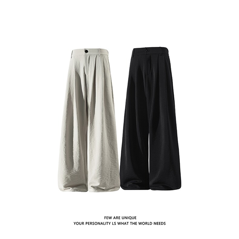 白底老钱风双褶阔腿西裤男夏季垂感百搭休闲裤子-A2403P38控68，男装西裤，电商B241