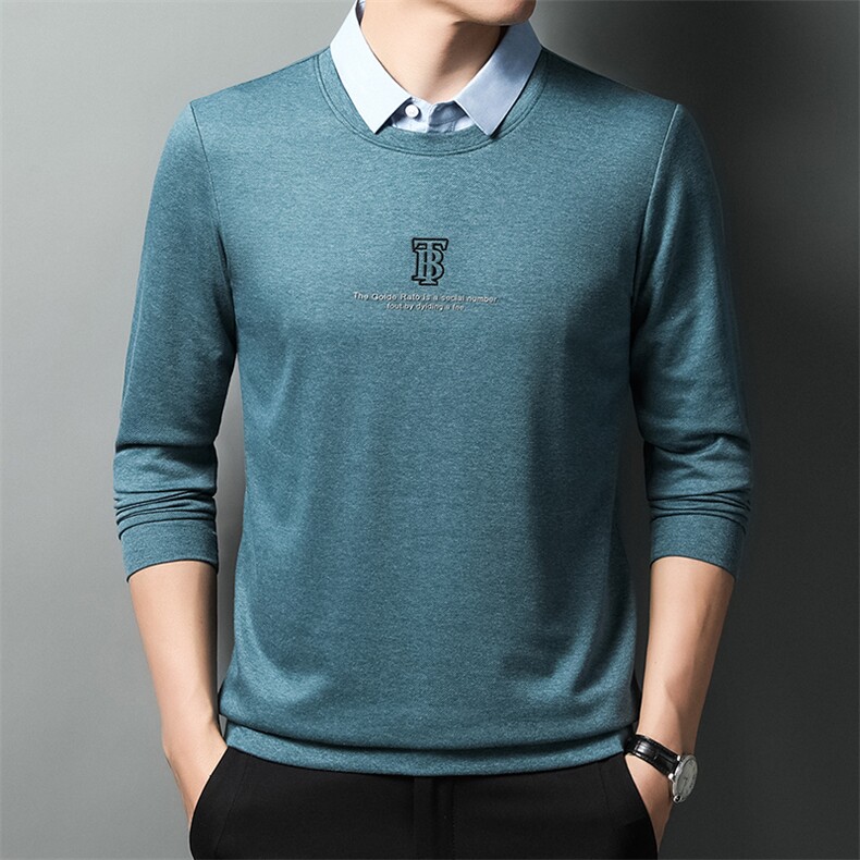 DC6840钱塘2020-3春季新款时尚假两件上衣男士长袖休闲百搭T恤P60,男装T恤,钱塘207-3