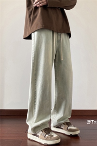 港风秋季新款百搭休闲水洗宽松直筒牛仔裤B315-K23456-P45控58图片