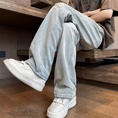 牛仔裤男夏季薄款破洞设计感裤子水洗直筒微喇裤N7279，男装牛仔裤，星座1116A-1（原606A）