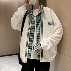 千鸟格开衫假两件外套男棒球服宽松慵懒风小香风卫衣秋季夹克J20，男装夹克，星座1116A-1（原606A）