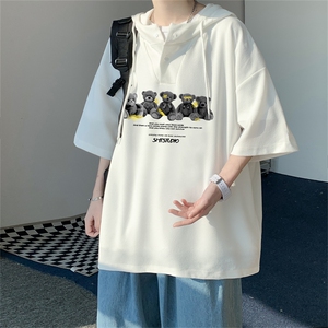 夏季港风冰丝宽松连帽短袖t恤五分体恤上衣TLM2230-P40控58图片