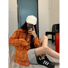 美式复古显白橘色格子衬衫外套女宽松防晒衬衣潮CB408，男装防晒衣，星座1116A（原606A-3）