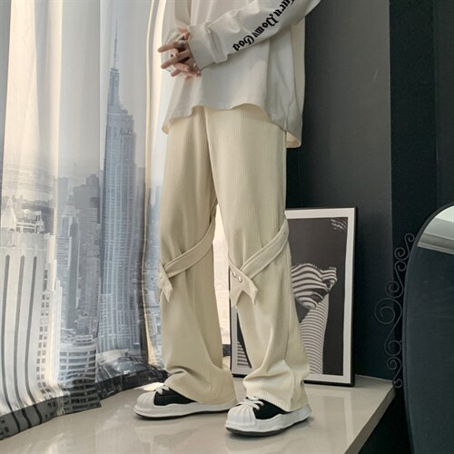 春季ins设计感绑带裤高街休闲裤男宽松直筒M-3XL工装裤K2054-P35,男装休闲裤,星座512-2