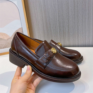 真皮乐福鞋女2024春季新款厚底增高单鞋女百搭休闲鞋法式复古女鞋图片