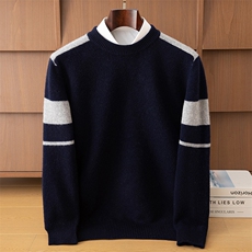 2025年秋季圆领拼色男款时尚百搭通勤简约休闲，男装羊毛衫，狄美羊绒