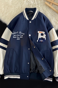港风毛毯上衣夹克宽松落肩拼色棒球服外套JK712-P75图片