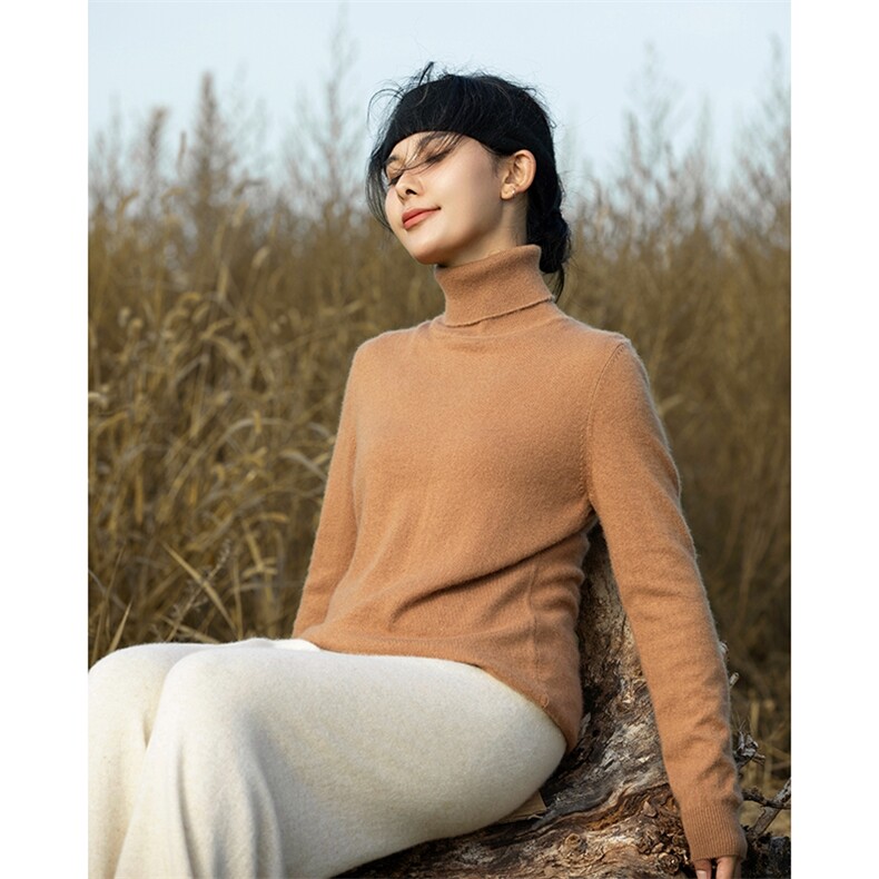 优雅气质高翻领简约时尚百搭款,女装羊毛衫,米琪莲羊绒