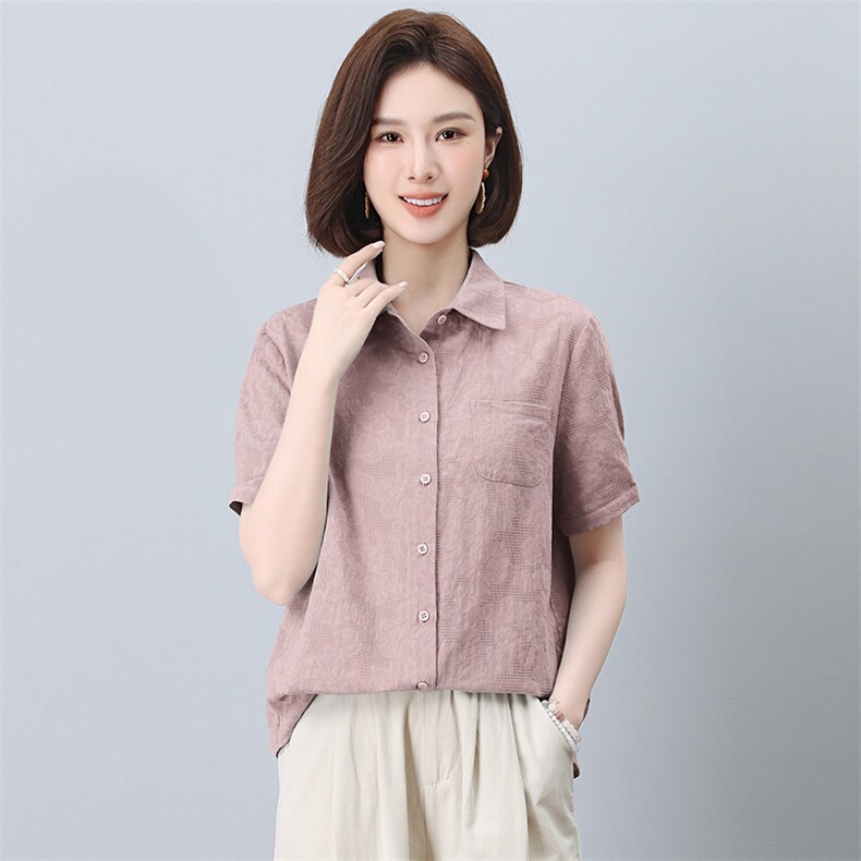 纯棉衬衫女2025夏季新款中老年妈妈大码宽松休闲全棉外穿长袖上衣,女装衬衫,曼沙奕珂