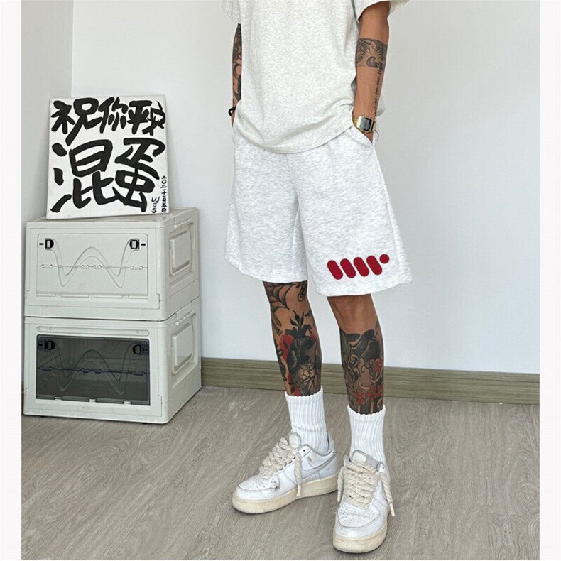 美式篮球运动短裤男夏季潮牌hiphop印花直筒中裤宽松休闲五分裤子图片