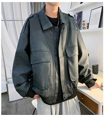 秋冬男士工装夹克翻领外套高街ins潮流百搭休闲pu皮衣W6284-P80，男装夹克，星座512-2
