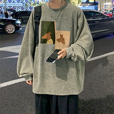 直播品质重磅纯棉美式蜡染水洗做旧潮牌宽松长袖t恤CT298特P38，男装T恤，电商A486