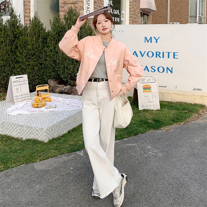 粉色减龄棒球服外套女春秋2025新款学院风流行爆款百搭小个子上衣,女装短外套,素月