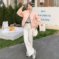 粉色减龄棒球服外套女春秋2025新款学院风流行爆款百搭小个子上衣，女装短外套，素月